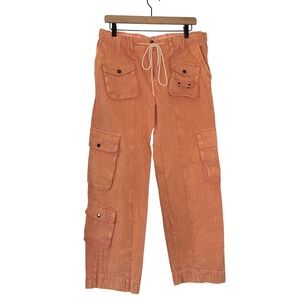 Oli & Hali Women Peach Cotton Wide Leg Cargo Pants Medium